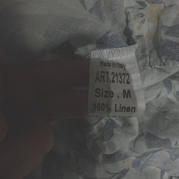 Valentina Naldi Italy Linen Top Sz M Floral Blue 1/2 Bell Sleeve Ruffle Artsy - Picture 11 of 13